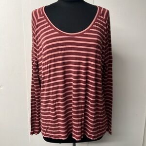 Cabi brand scoop neck pink & maroon striped long sleeve tee.